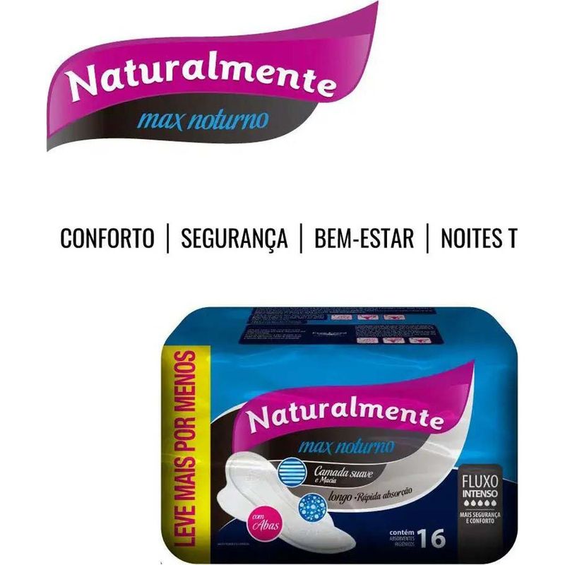 absorvente naturalmente max noturno com abas 16 unidades
