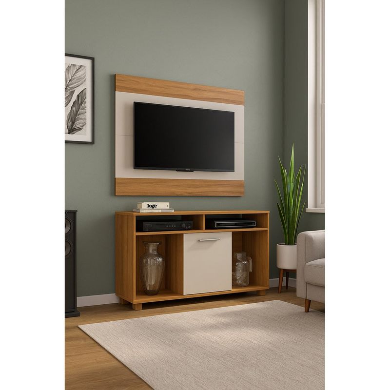rack com painel para tv até 43" notável 52146 freijó trend e off white