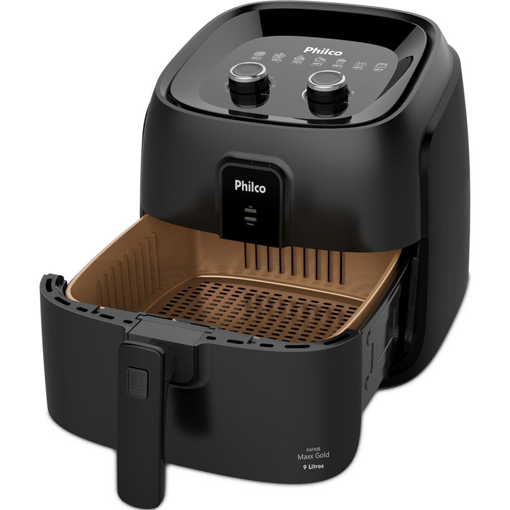 Fritadeira 9 Litros Philco Air Fryer Maxx Gold Preto | Bemol