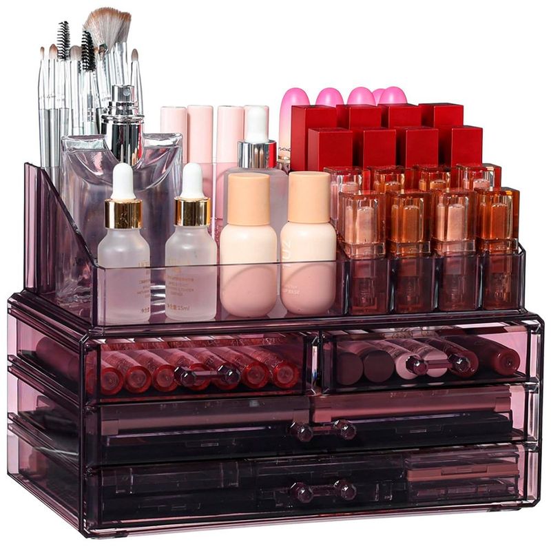 organizador de bancada de banheiro com 4 gavetas cq acrylic roxo a-mbi