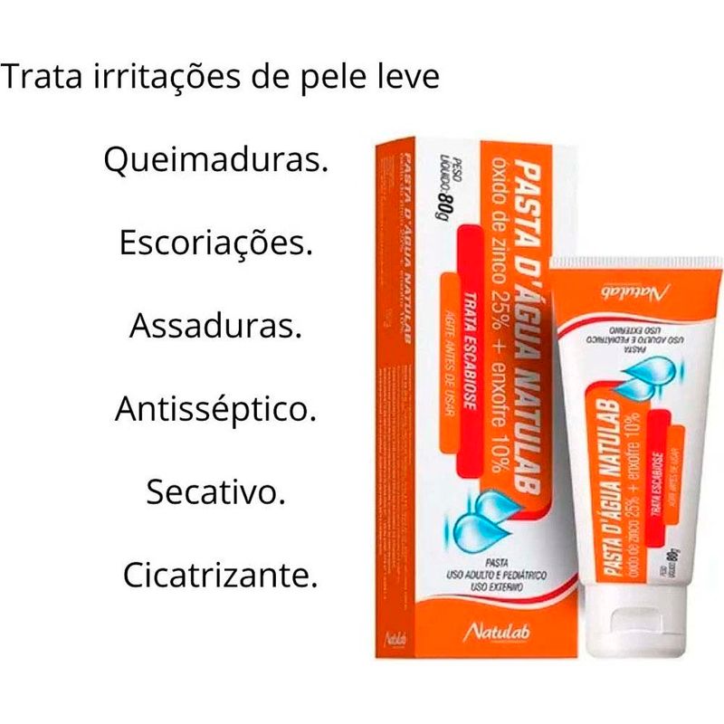 pasta d'água zinco 25% + enxofre 10% 80g pomada natulab