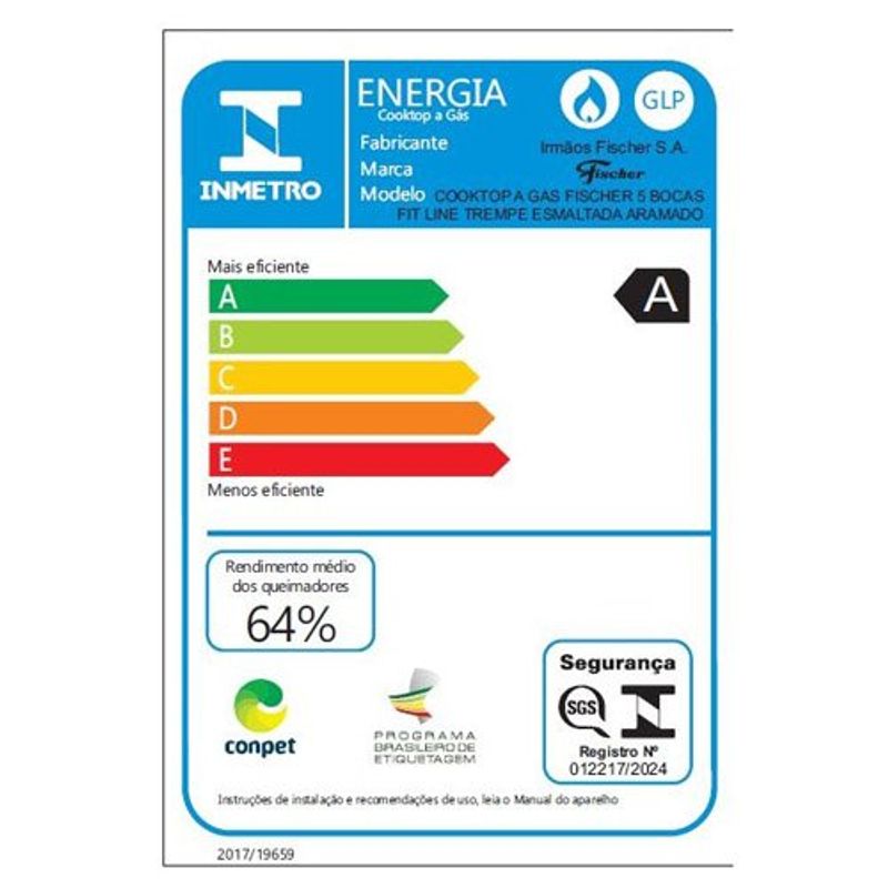 cooktop 5 bocas fischer a gás fit line trempe