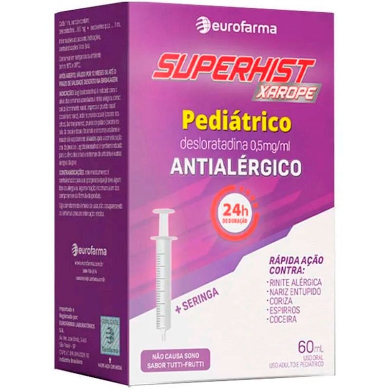 superhist desloratadina 0,5mg/ml 60ml xarope sabor tutti-frutti eurofarma