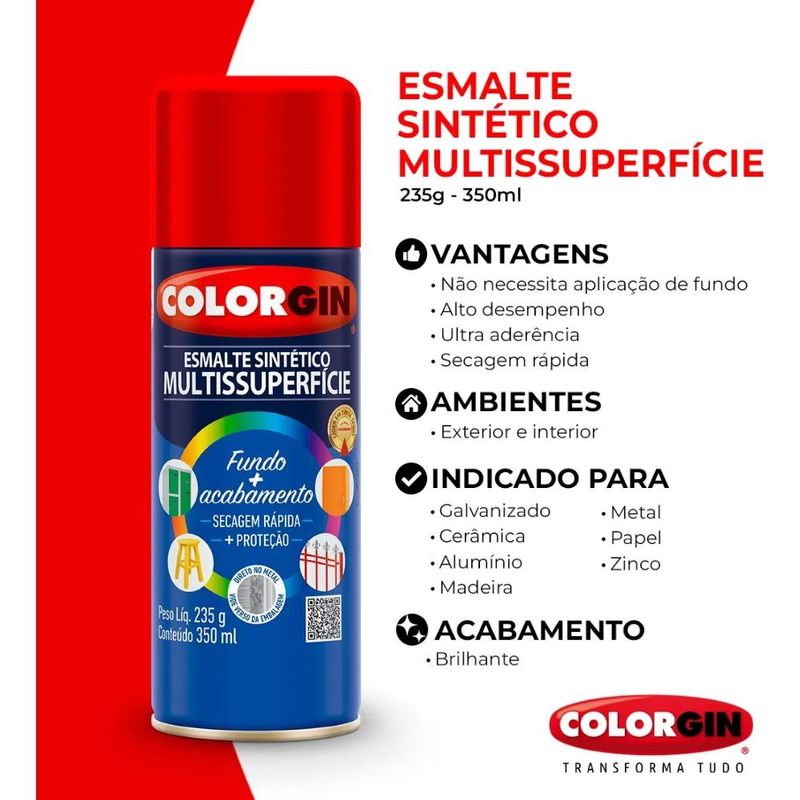 tinta spray colorgin esmalte sintético 350ml vermelho - 730 (mp)