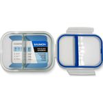 pote hermético baumon retangular 630ml com duas divisórias e tampa r170-2full azul