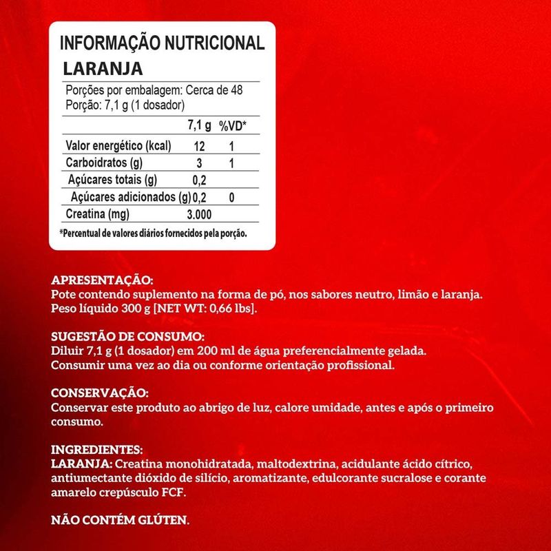 creatina carbo fuel integralmédica sabor laranja 300g