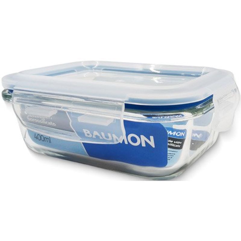 pote hermético retangular 400ml baumon com tampa pp