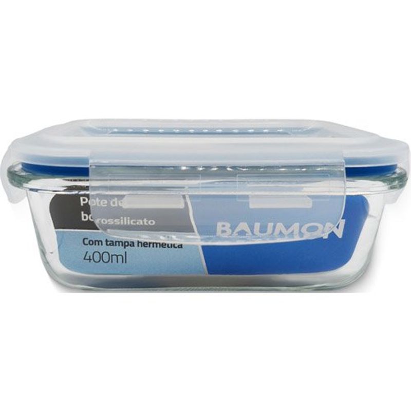 pote hermético retangular 400ml baumon com tampa pp