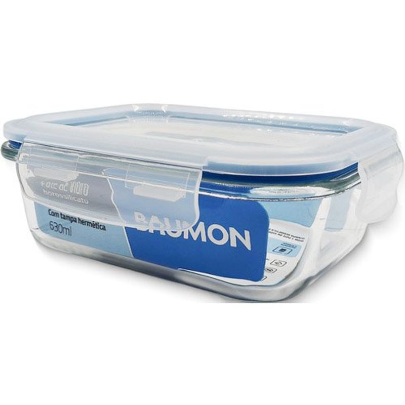 pote hermético retangular 630ml baumon com tampa pp