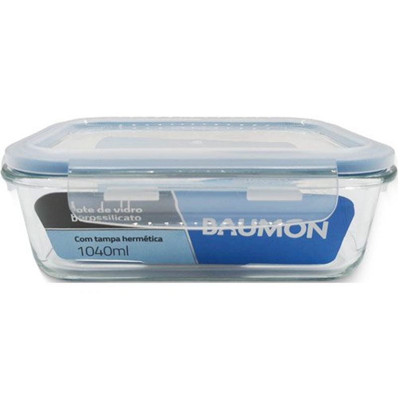 pote hermético retangular 1040ml baumon com tampa r195