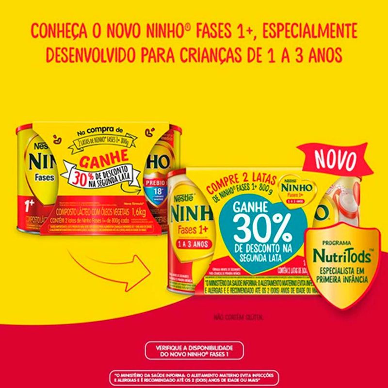 fórmula infantil ninho fases 1+ 1 a 3 anos 2 unidades