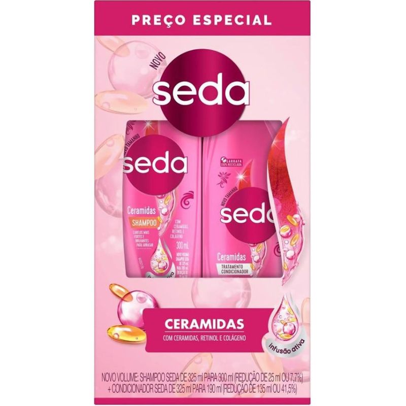kit shampoo 300ml e condicionador 190ml seda ceramidas