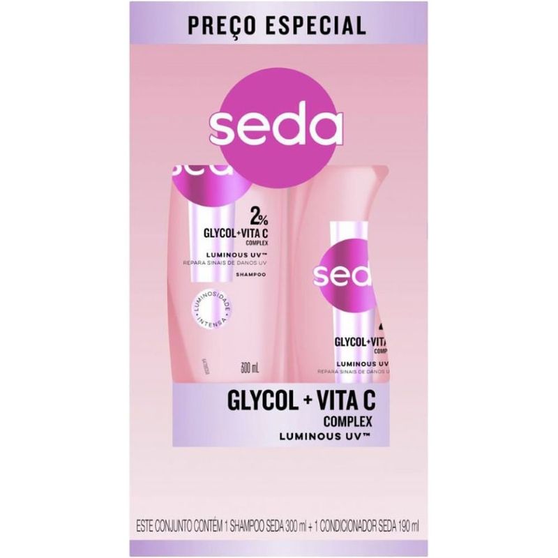 kit shampoo 300ml e condicionador 190ml seda glycol + vita c