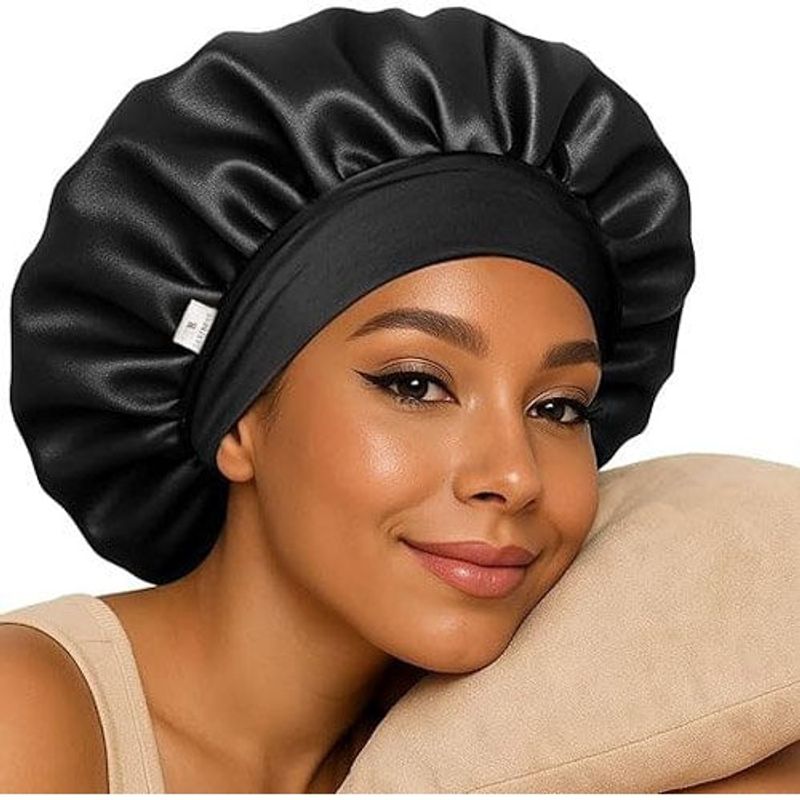touca de cetim yanibest para mulheres seda preto a-mbi