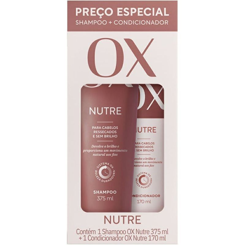 kit shampoo 375ml e condicionador 170ml ox nutre