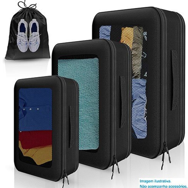 bolsa organizadora para viagem safispiral 4 peças preto a-mbi