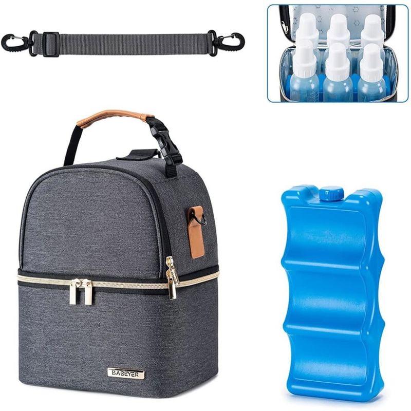 bolsa térmica para mamadeira babeyer para 6 unidades de 275ml cinza a-mbi