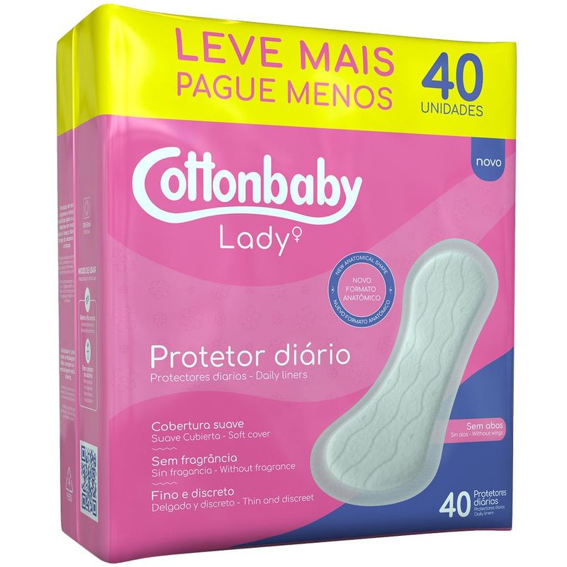 protetor diário cottonbaby lady sem abas 40 unidades
