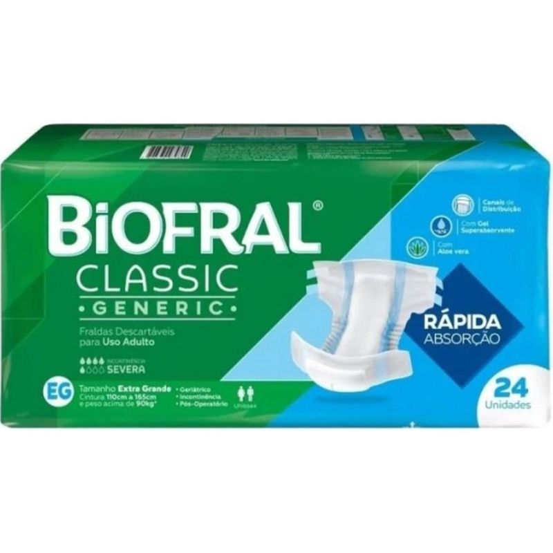 fralda geriátrica biofral classic tamanho eg 24 unidades