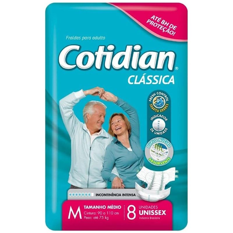 fraldas geriatrica cotidian clássica unissex tamanho m 8 unidades