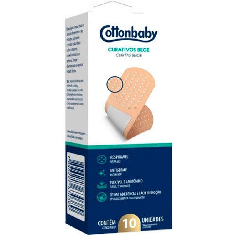 curativo cottonbaby bege 10 unidades