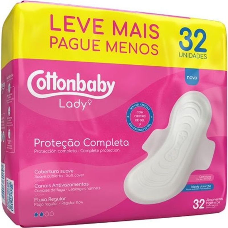 absorvente cottonbaby lady suave com abas 32 unidades