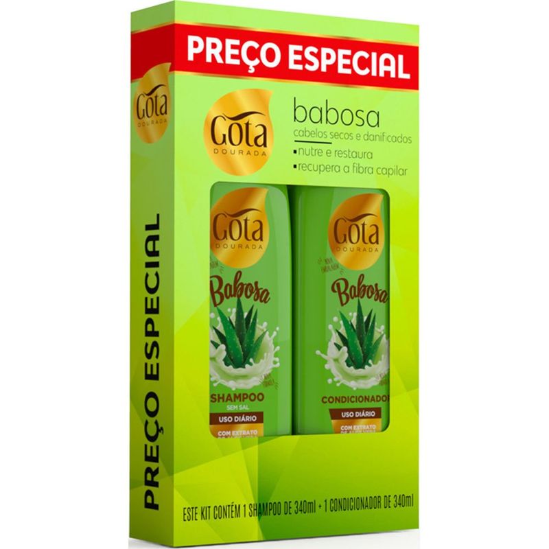 kit shampoo 340ml e condicionador 340ml gota dourada uso diario babosa