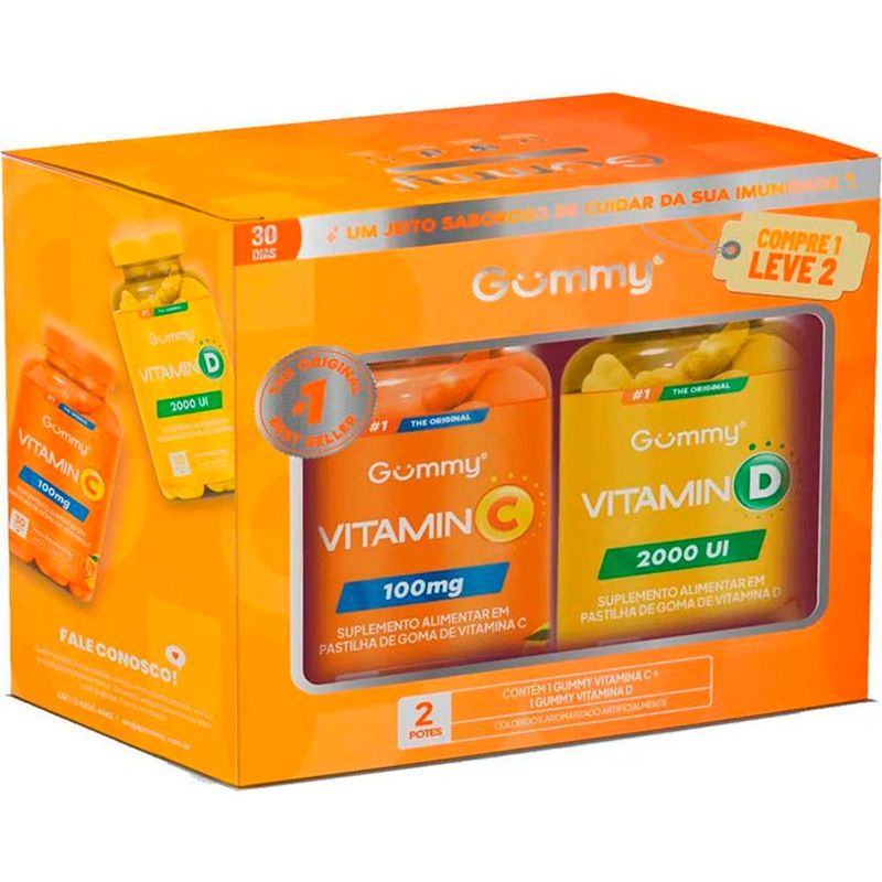 kit suplemento alimentar gummy hair vitamin c+ vitamin d 60 gomas 180g