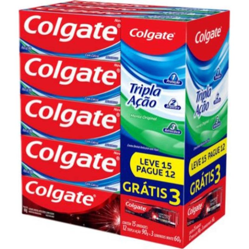 creme dental colgate tripla ação luminous white carvão ativado 15 unidades