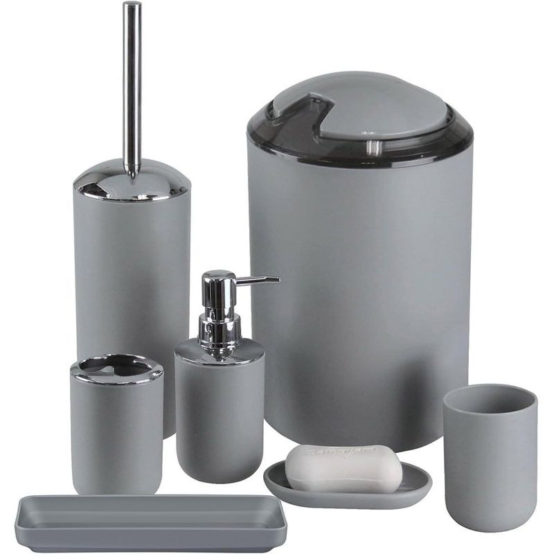 conjunto de acessórios para banheiro imavo 7 peças cinza a-mbi