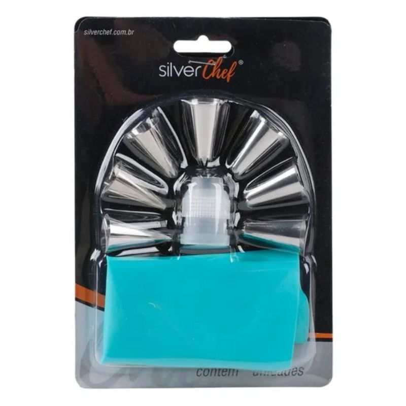 kit confeitaria silver festas com 7 bicos adaptadores e manga (mp)