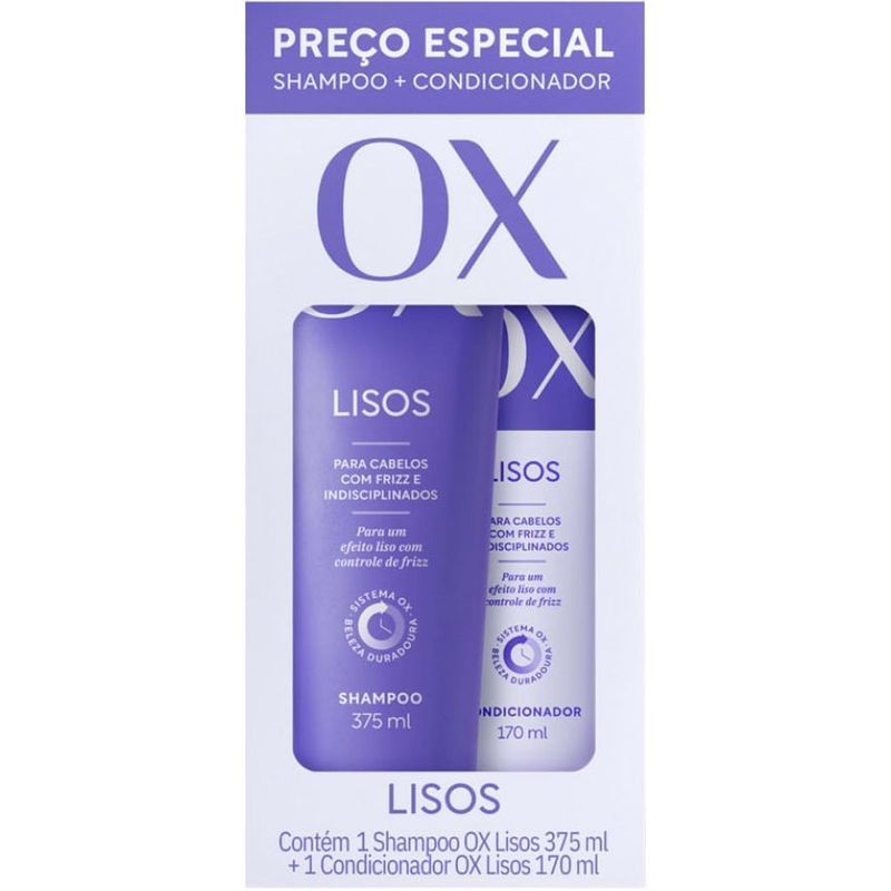 kit shampoo 375ml e condicionador 170ml ox lisos