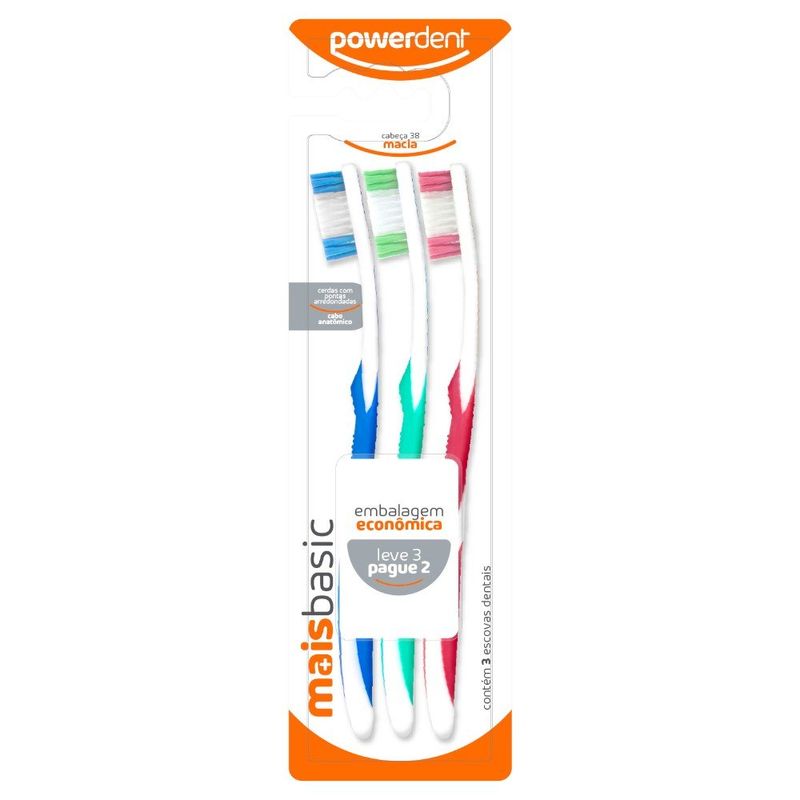 escova dental powerdent light basic macia com 3 unidades (mp)