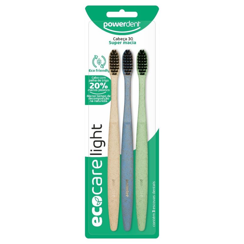 escova dental powerdent eco care com 3 unidades (mp)