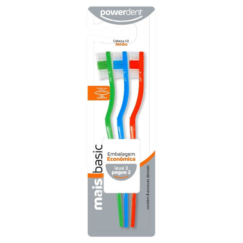 escova dental powerdent light basic com 3 unidades média (mp)