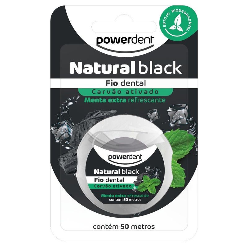 fio dental powerdent natural black 50m (mp)