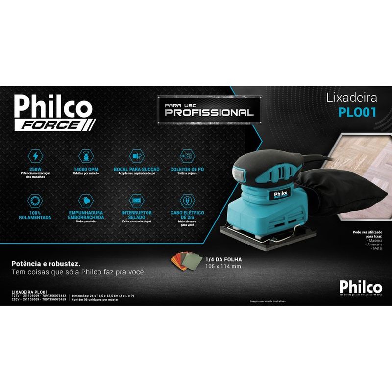 lixadeira philco 250w azul philco plo01