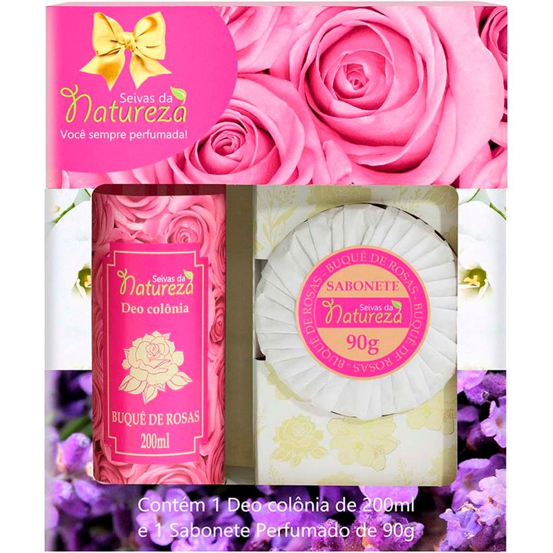 kit deo colônia seivas da natureza + buquê de rosas