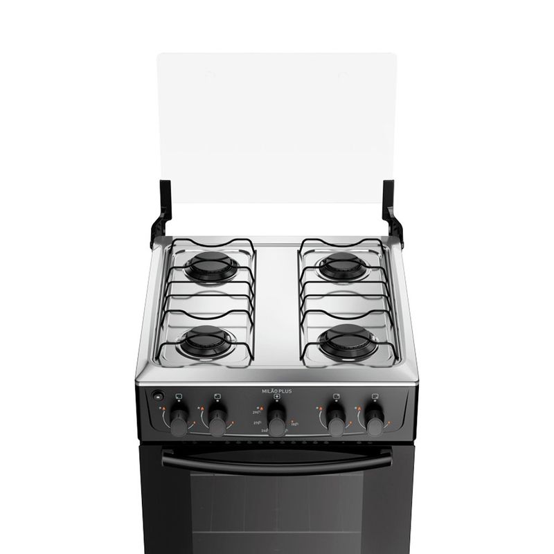 fogão 4 bocas atlas milão plus com mesa de inox bivolt preto 300001771