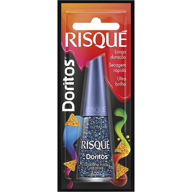esmalte risqué glitter ousadia na ponta dos dedo blister 8ml