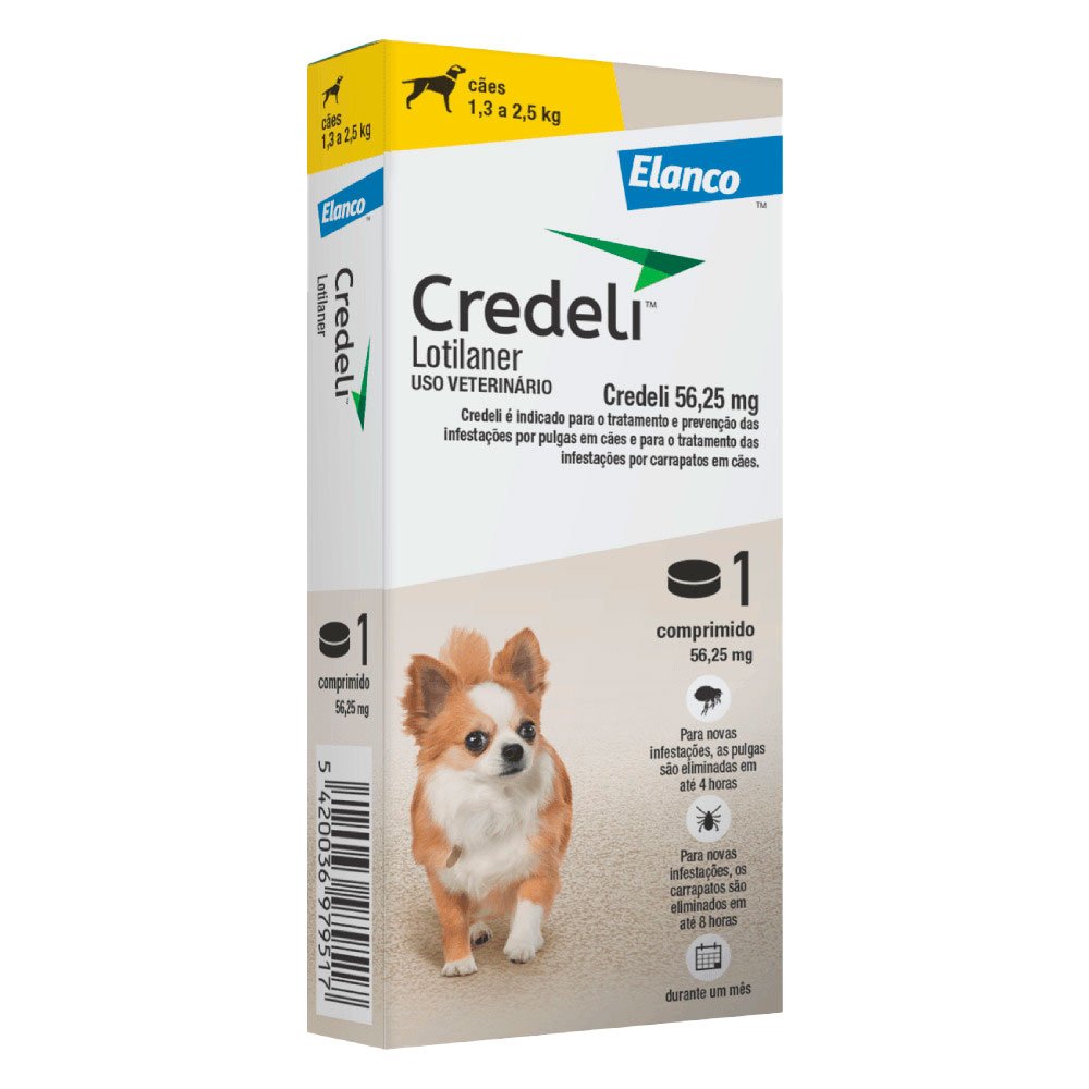 Credeli 56,25Mg Antipulgas E Carrapatos Cães 1,3-2,5Kg - 3 Comprimidos
