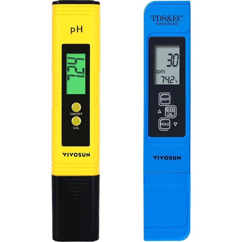 kit medidor digital de ph e tds 3 em 1 vivosun azul e amarelo a-mbi