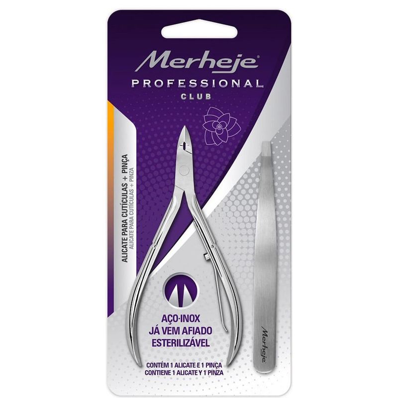 kit alicate para cutículas e pinça mersheje profissional