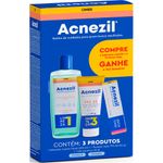 kit sabanonete líquido facial 200ml + protetor solar fps30 60g + gel secativo 10g acnezil