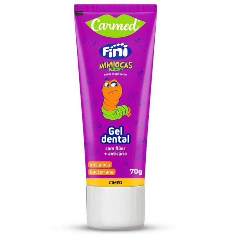 gel dental carmed fini minhocas sabor maçã verde com flúor 70g