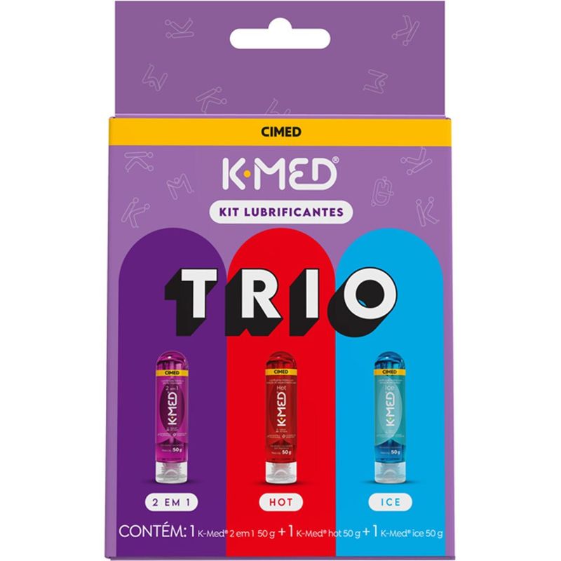 kit k-med lubrificantes trio hot 50g + ice 50g + 2 em 1 50g
