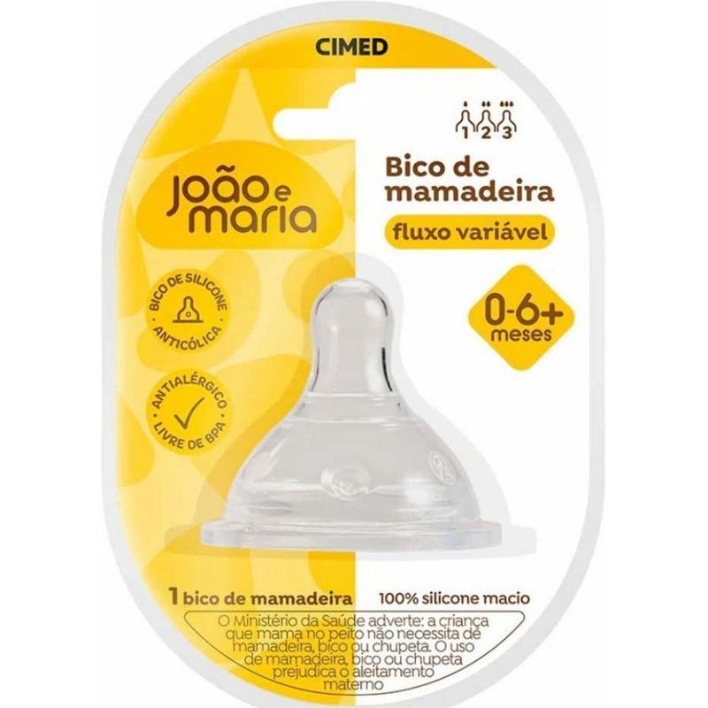 bico de mamadeira joão e maria silicone fluxo variável 0-6+ meses 1 unidade cimed
