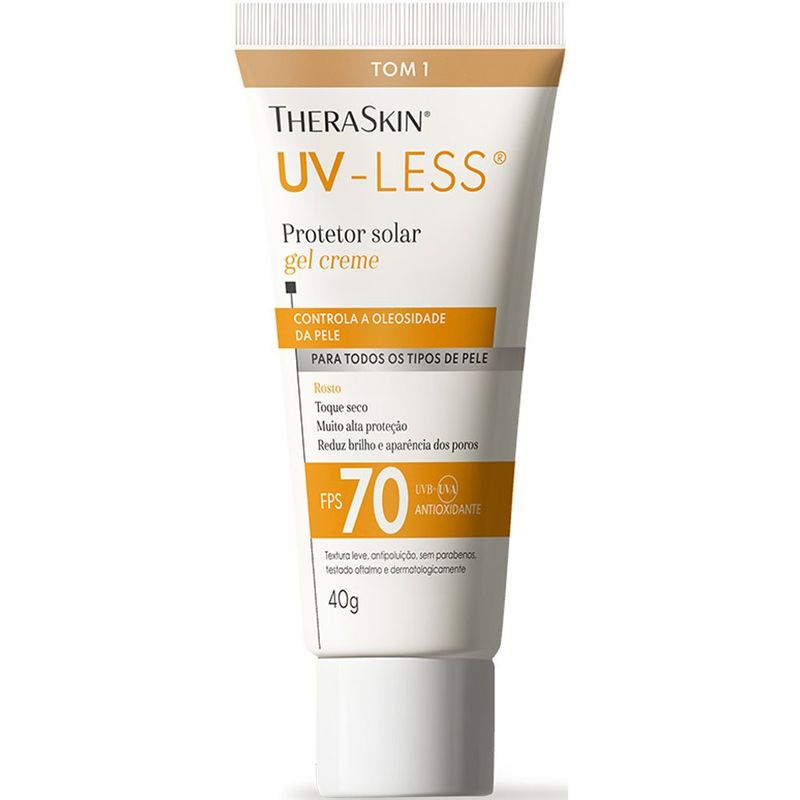 protetor solar facial gel creme uv-less fps70 tom 1 40g theraskin