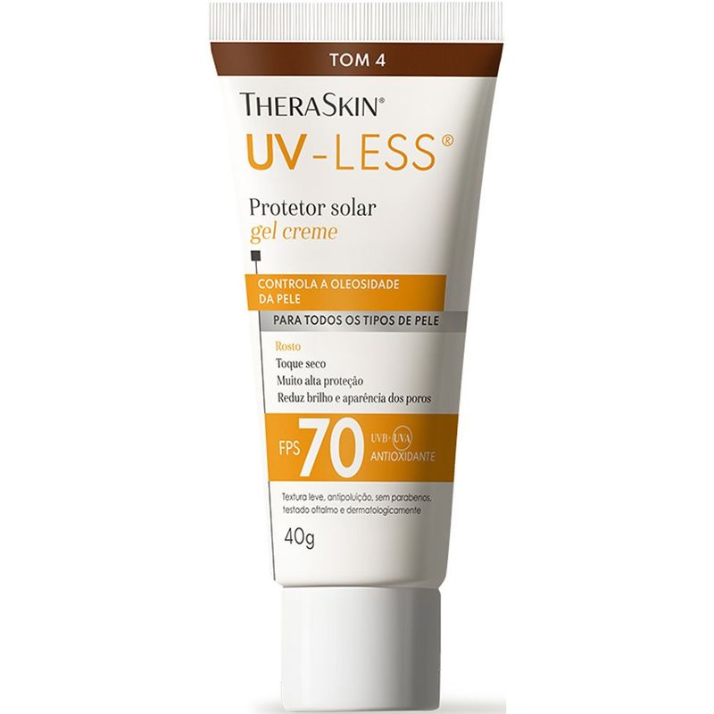 protetor solar facial gel creme uv-less fps70 tom 4 40g theraskin