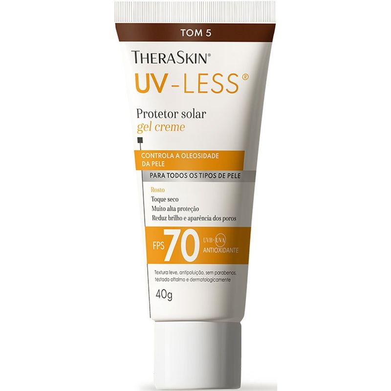protetor solar facial gel creme uv-less fps70 tom 5 40g theraskin